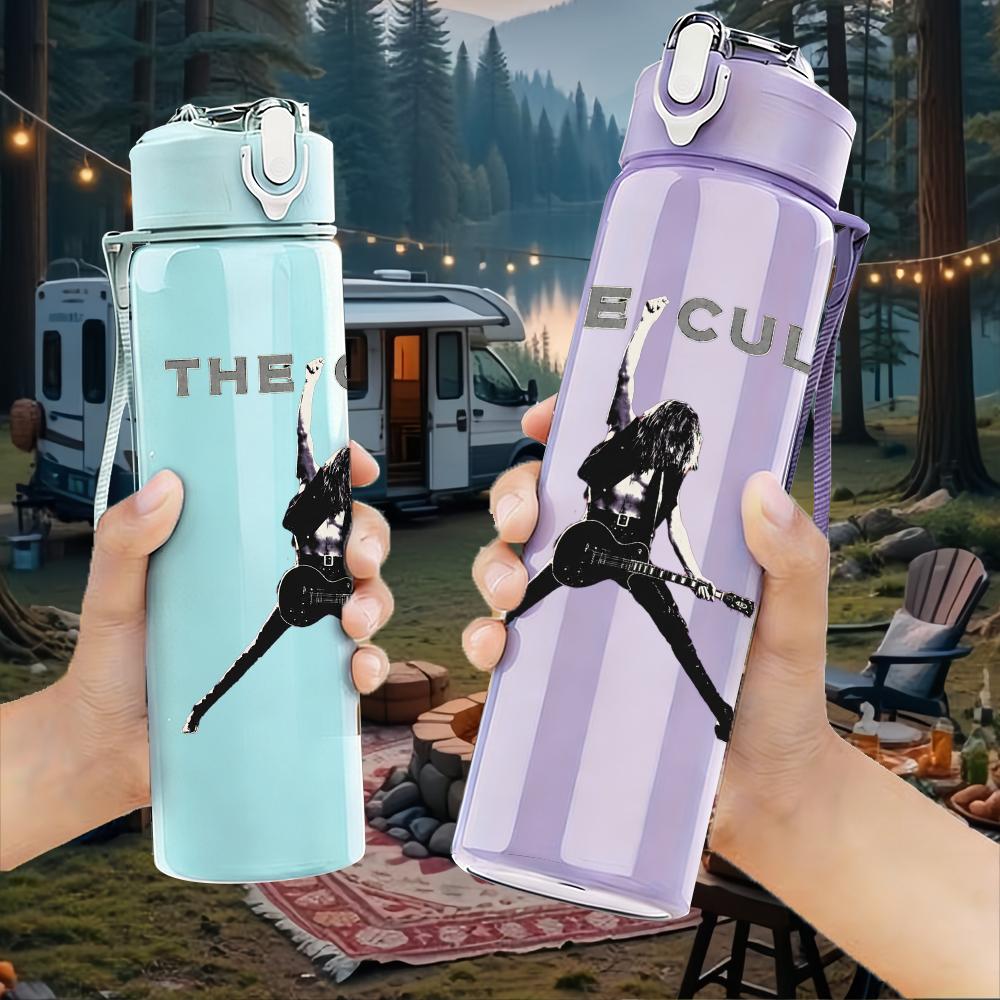1PC Thin guitar player silhouette print 750ml colorful plastic sports water bottle leakproof pop lid with straw for outdoor office home use
