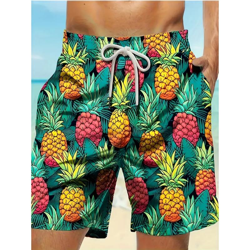 Men's Beach Shorts 3D Print Cartoon Pineapple Graphic Shorts Swim Trunks Summer New Quick Dry Holiday Harajuku Hawaiian Shorts