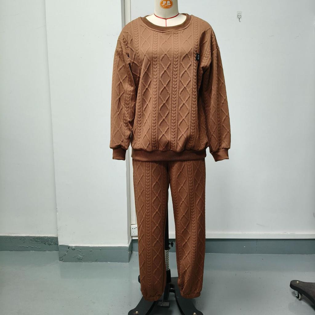 Autumn and winter new fashion ribbed jacquard trousers casual two-piece suits for women