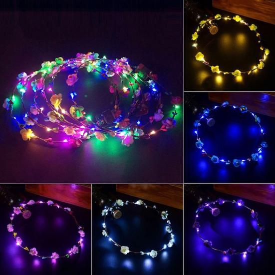 LED Flower Garland Headband Girls Women Bride Beach Travel Hairband Headwear
