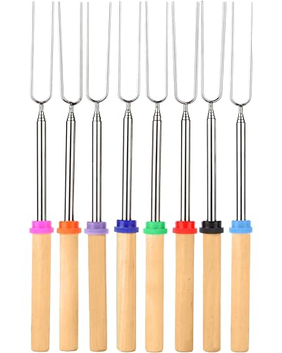 Stainless Telescopic BBQ with U-Shaped Wooden Handle - Extendable Roasting Skewer for Grilling