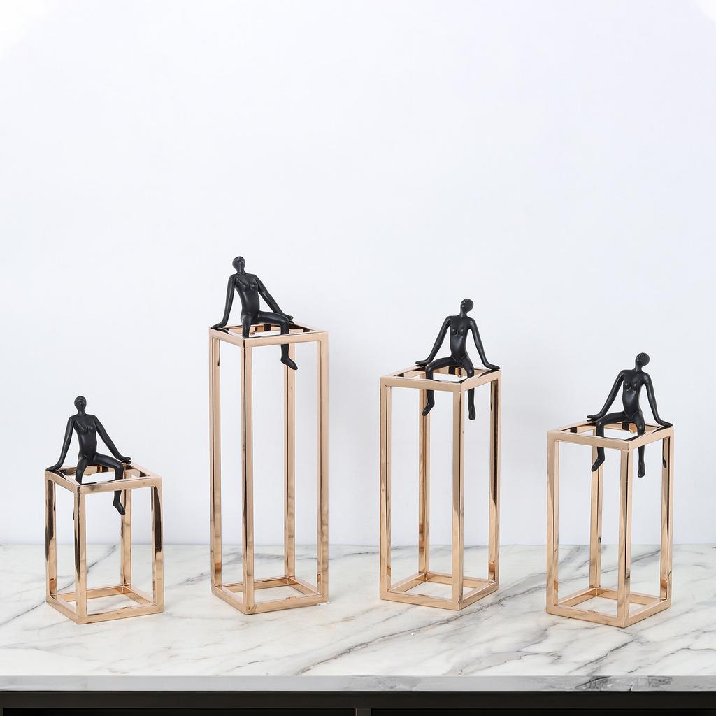 Metal Frame Black Figure Sculpture Meditator Ornaments Modern Luxury Books Creative Home Decoration Ornaments Statue Gifts