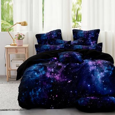 Juego de funda nórdica suave y cómoda con estampado de galaxia y estrellas moradas: ropa de cama de microfibra lavable para dormitorio y habitación de invitados.