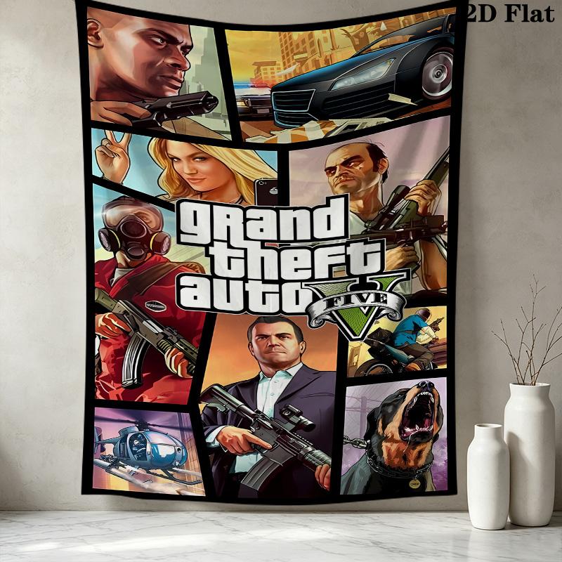 Grand Theft Auto Wall Tapestry Aesthetic Wall Hanging Printed Fabric Blanket Decorative Tapestries For Bedroom Living Room Home Decor