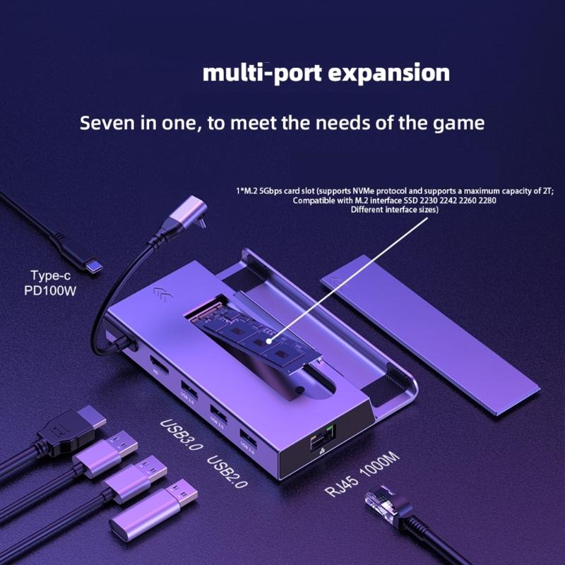 Multiport 7 In 1 Docking Station with HDMI2.0 USB C and Gigabit Ethernet Supports for ROG/X/SteamDeck