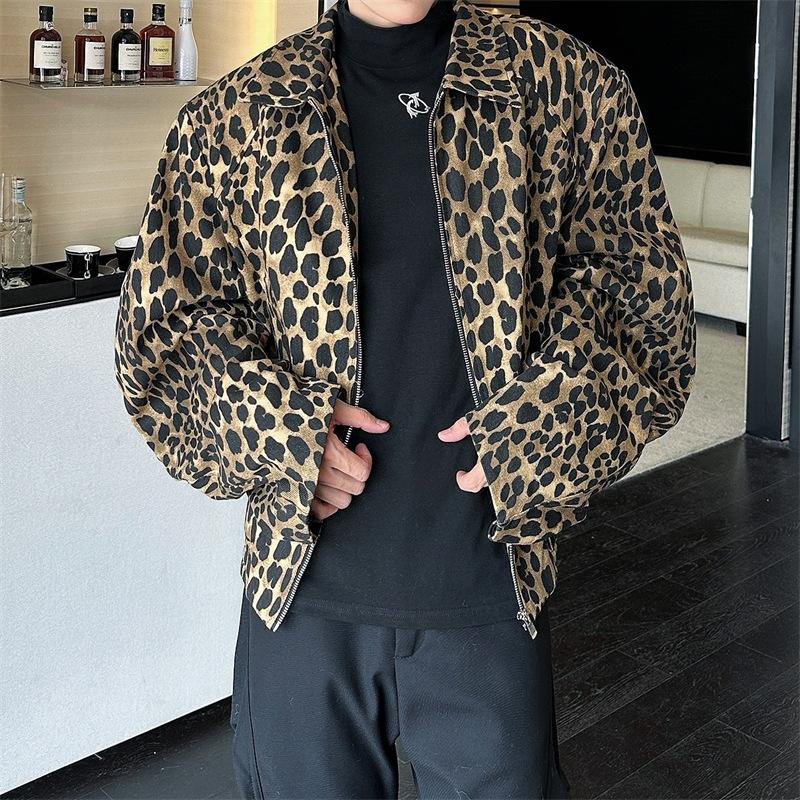 

Мужская американская уличная куртка с леопардовым принтом и подплечниками, мужская куртка в весенне-осеннем стиле, свободная, повседневная, хулиганская, красивая, винтажная 3XL