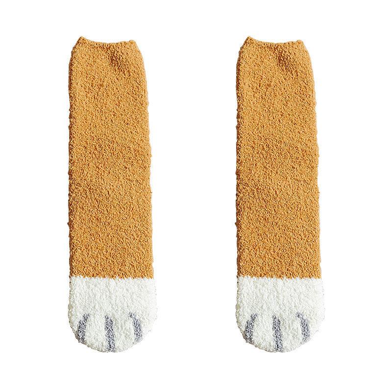 Female Autumn and Winter Lovely Cat PAWS Thickened Warm Floor Sleeping Socks