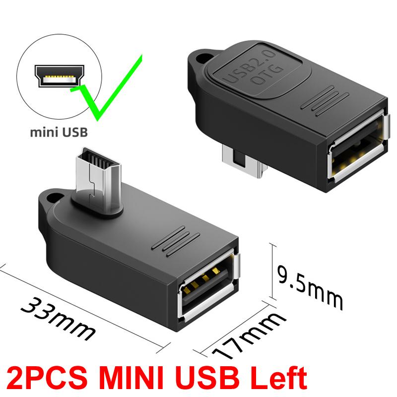 2PCS Mini/Micro Male UP/Down/Left/Right 90°Elbow USB-A OTG USB 2.0 Data Transfer 5v 1a 480Mbps For Charger PC Computer GPS Car