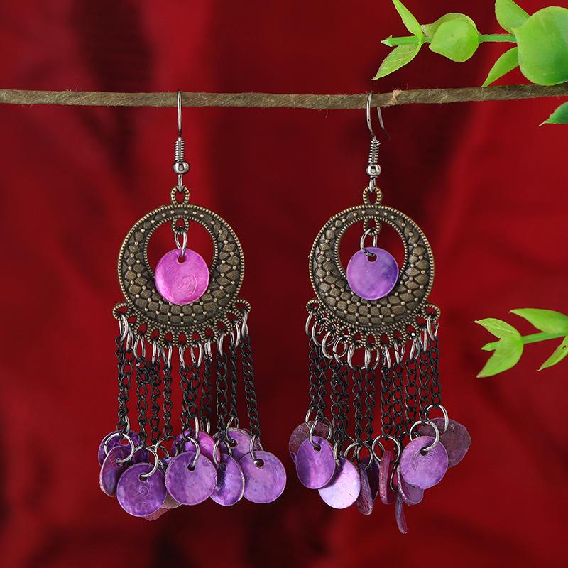 Wind bohemian shell earrings retro ethnic style long fringed earrings seaside vacation style earrings women