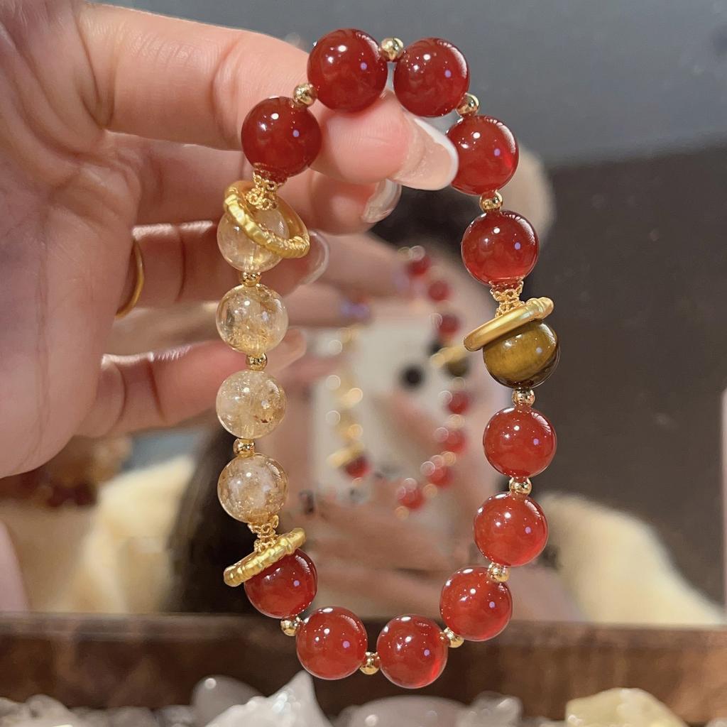 Handcrafted Red Agate and Yellow Ase Stone Bracelet Unique Wristband Charm Perfect for Daily Wear and Celebrations