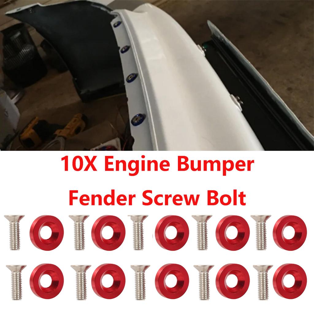 10X Universal M6 Red Billet Aluminum Hex Fasteners Fender Washer Bumper Engine Concave Screws Fender Washer License Plate Bolts