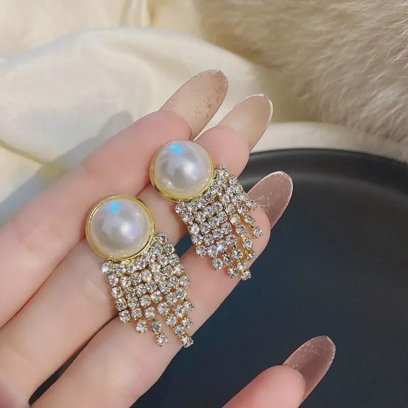 Korean Diamond Tassel Earrings - S925 Silver Round Design for Women, Trendy and Versatile Fashion Jewelry