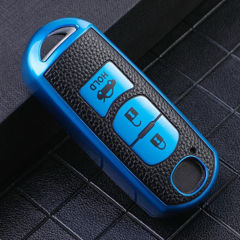 3 Buttons Tpu Leather Car Remote Key Case Cover Bag Keychain For Mazda 2 3 5 6 Cx-3 Cx-4 Cx-5 Cx-7 Cx-9 Atenza Axela Accessories