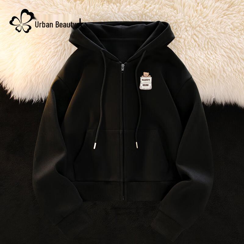 Women's Hooded Zipper Sweatshirt with Bear Pocket
