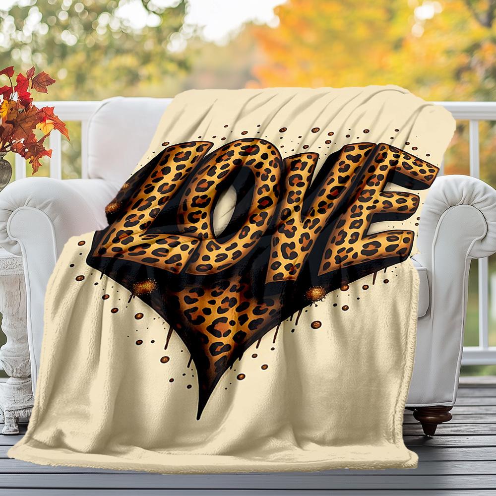 1pc love leopard print Outdoor Flannel Blanket Soft Warm All-Season Throw for Sofa Bed Car Camping Office, Cozy Gift Idea1183S