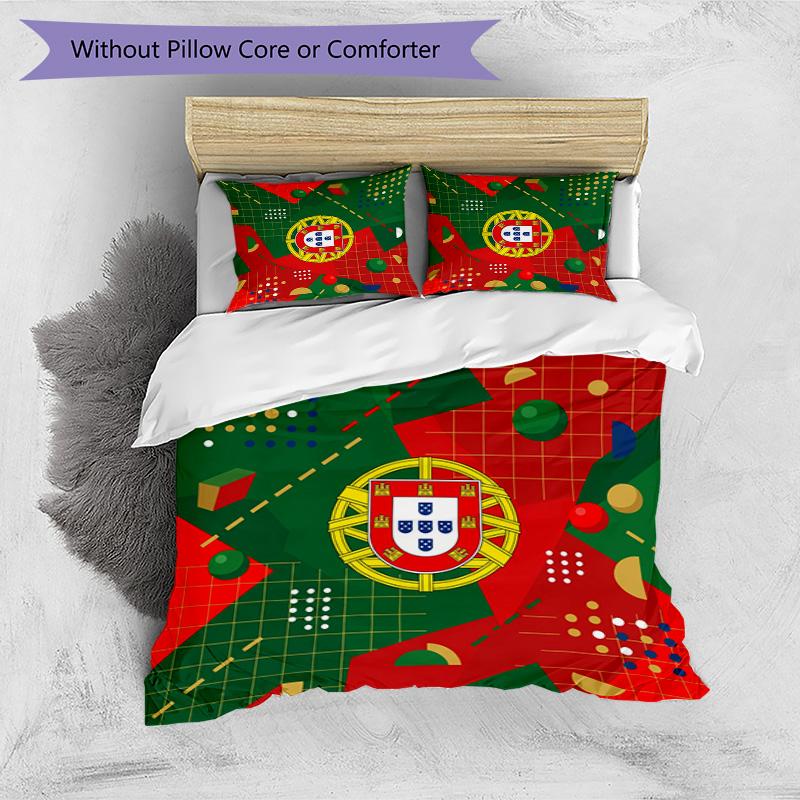 Set Biancheria da Letto Stampata Calcio Portogallo 3 Pezzi Set Copriletto Traspirante Accogliente come Regalo per la Casa Nuova o per le Feste