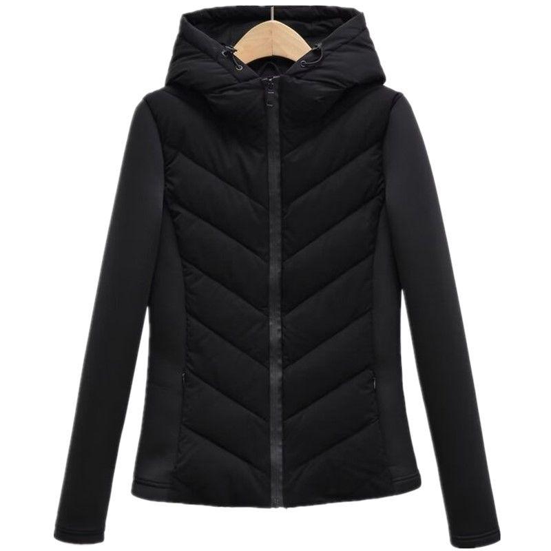 

Western Style 2023 Autumn and Winter New Women clothes Design Slimming Versatile Thin Line Hood Cotton-padded jacket Outerwear Black L