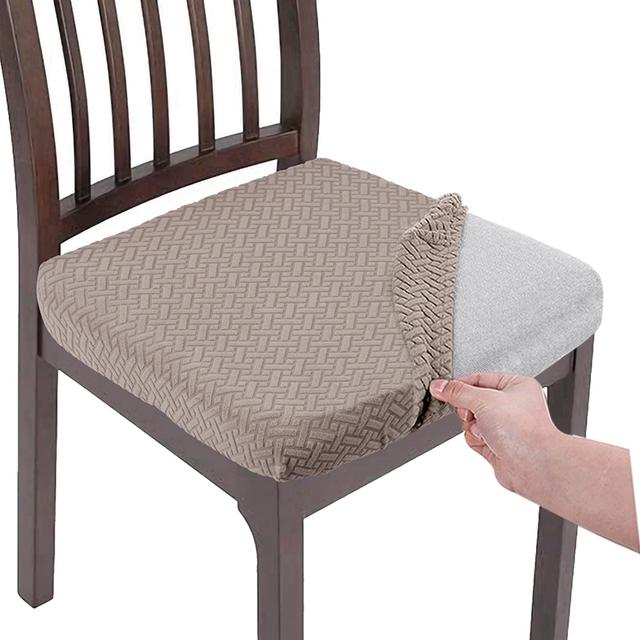 Removable Dining Chair Seat Cover Jacquard Dining Chair Covers Stretch Seat Cushion Slipcover for Kitchen Chairs