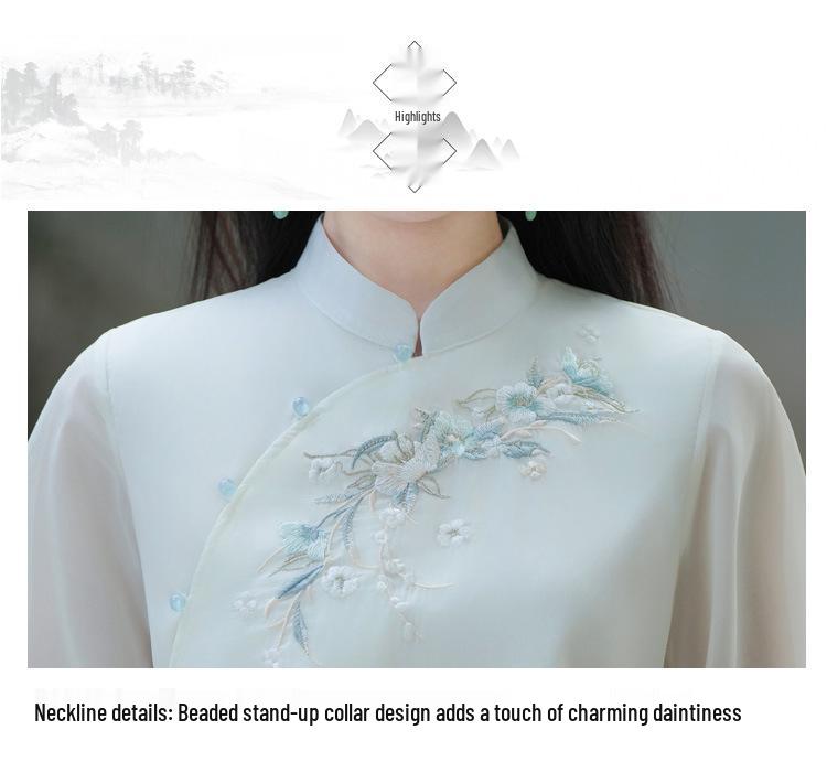 Chinese Retro Embroidered Tang Suit: Women's Han-Style Tea Set