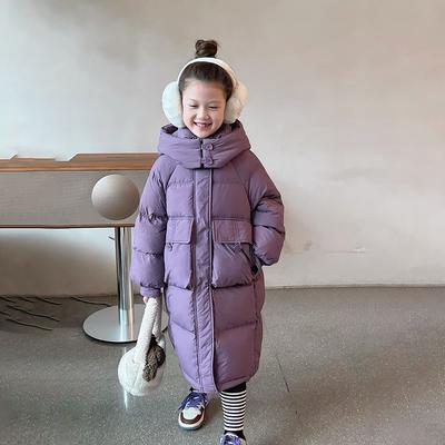 Girls Long Down Cotton Jacket Korean Style Fashionable Stylish Cotton Jacket for Middle and Large Children with Hooded Casual