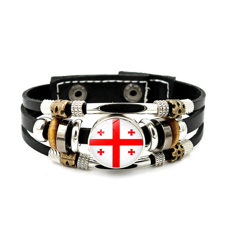 Factory National Country Flag Design Bracelet Crystal Bead Snap Button Sports National Team Jewelry Gift Leather Wrap Bracelet