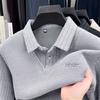 Mens Sweater Polo Collar Label Patchwork Stripes Plush Wool Liner Knitted Thickened Sweater Print Thermo Menswear