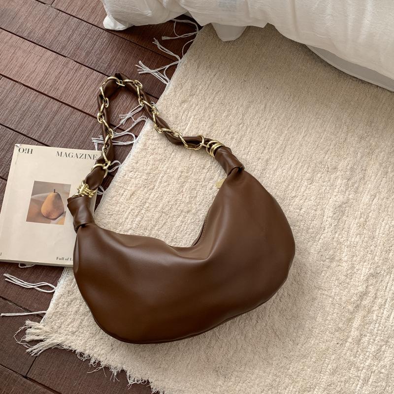 

Hobos Shoulder Bags for Women PU Leather Spring Chain Axillary bags ladies Handbags big hardware ir ring decorati totes коричневий