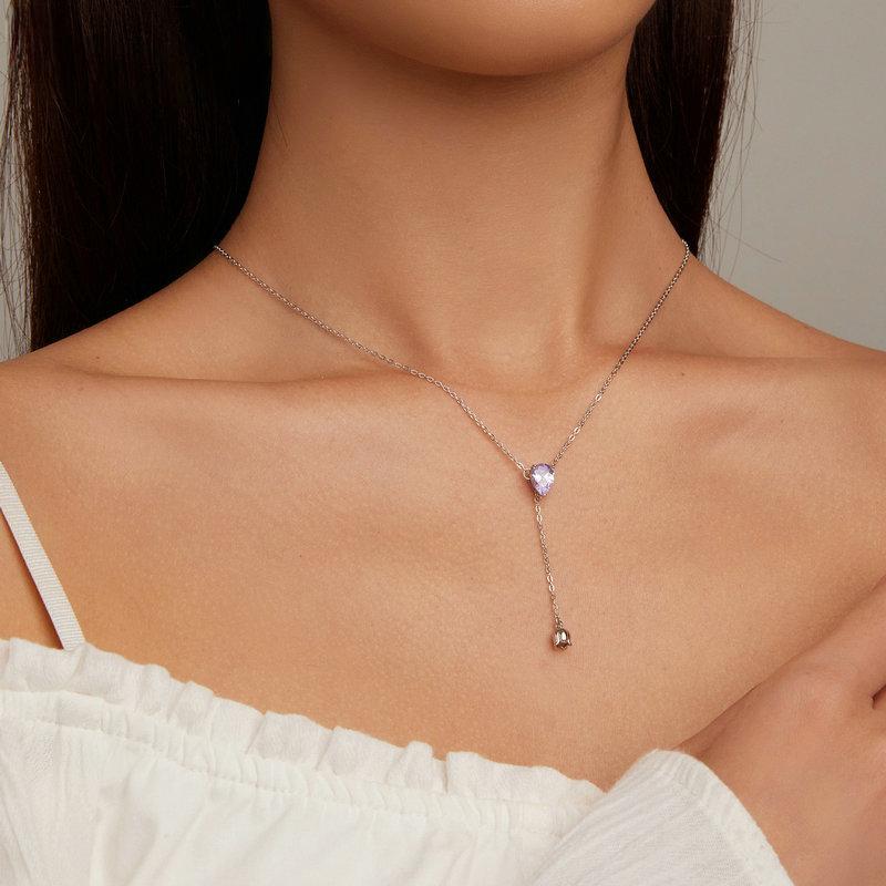 S925 Sterling Silver Purple Zircon Lily of the Valley Pendant Necklace Elegent Neck Chain for Women Fine Jewelry