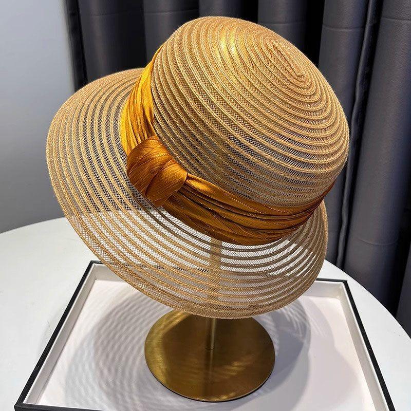Fashionable Summer Woven Top Hat Women's Light Luxury Top Hat Breathable Sun Hat New Sun Protection Basin Hat