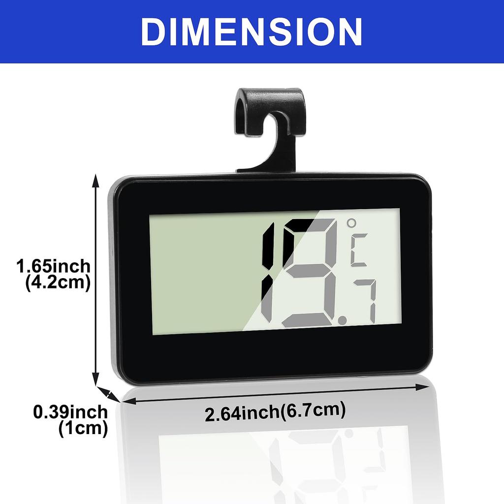 2-Pack Digital Refrigerator Thermometer with Hook, Large LCD Display with Kitchen Hook, °C°F Convertible for Kitchen, Home, and Restaurant Use