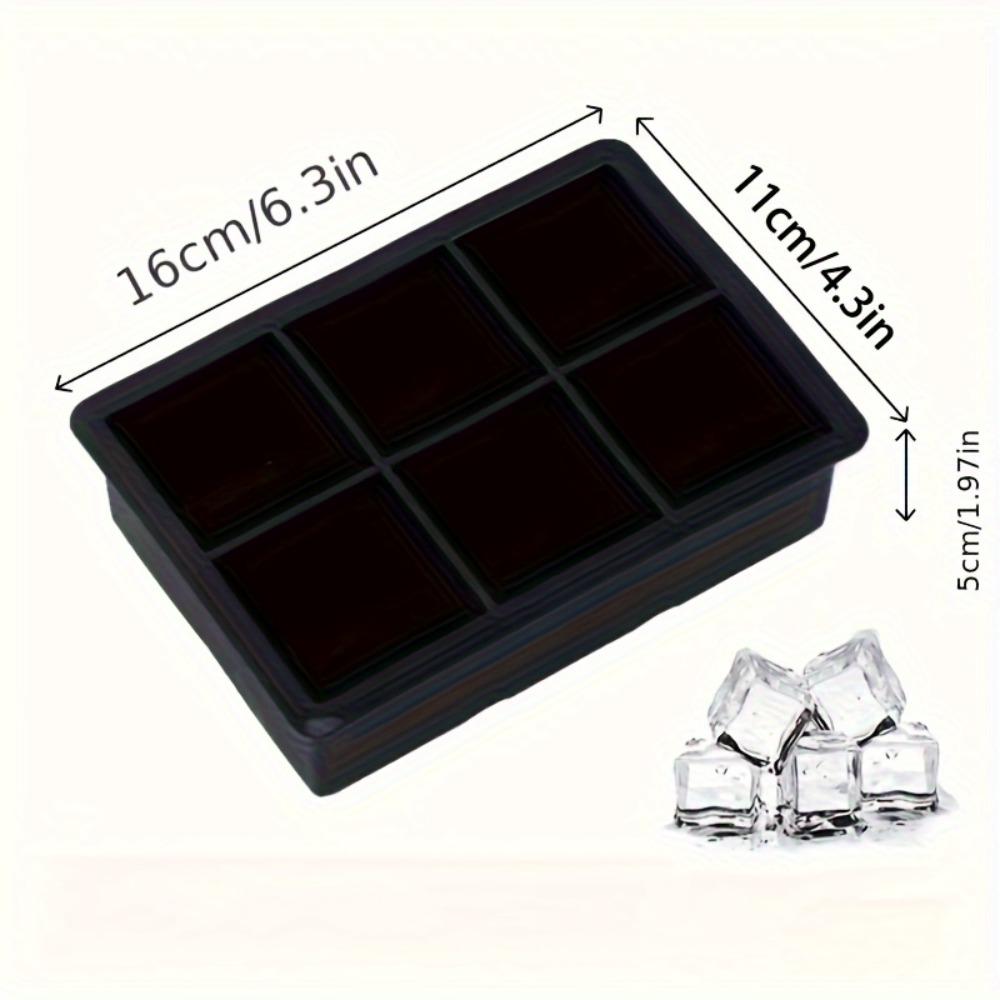 6-Cell Large Silicone Ice Cube Tray, Food-Grade Square Ice Mold for Cocktails Party BBQ, Freezer Safe