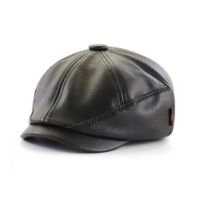 

Newsboy Caps for Women PU Leather Cabbie Cap Lady Painter Hat Dad Gatsby Ivy Hat Men Beret Hats head 55-60cm чёрный