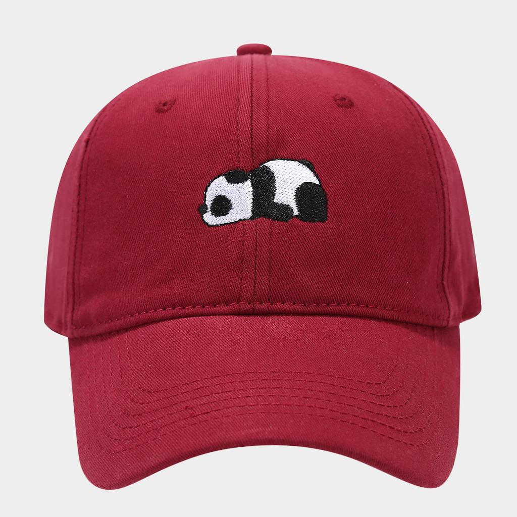 

Korean Style Panda Embroidery Cap For Girls Sunshade Breathable Cotton Summer Accessory Burgundy