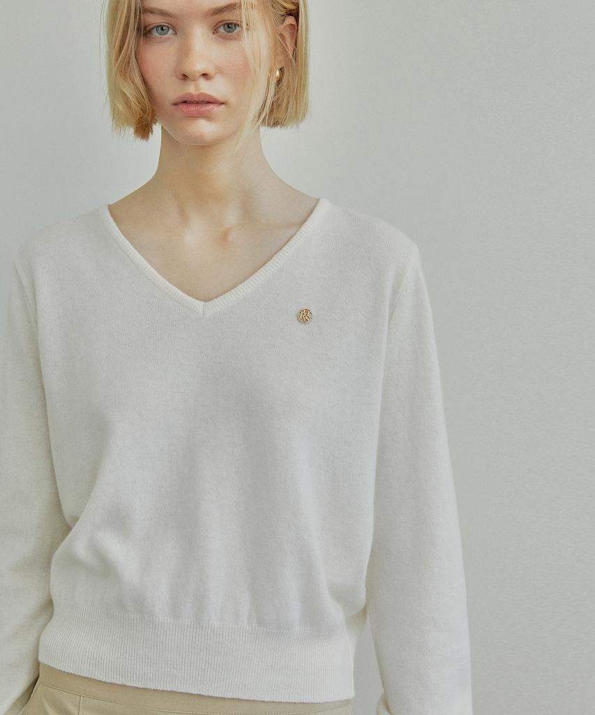 IHR Crop V-Neck Wool Knit / Ivory