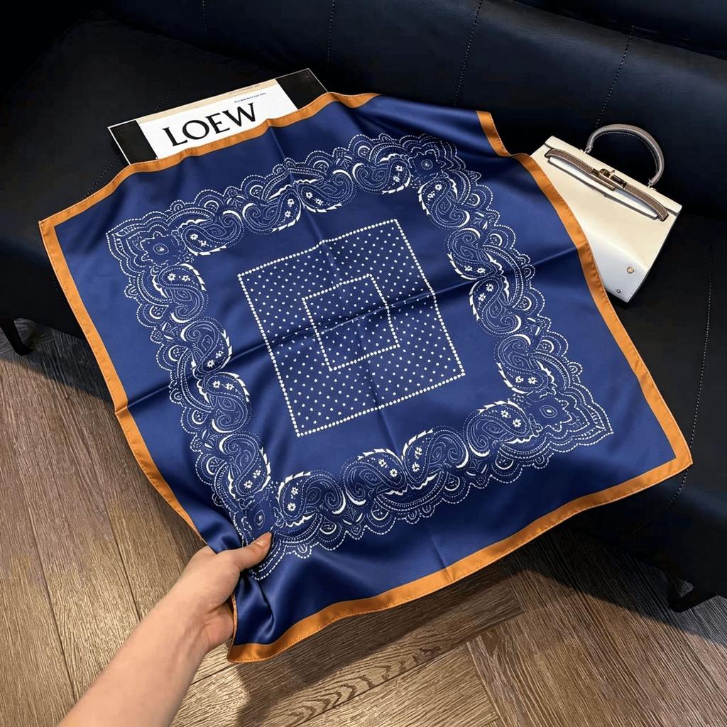 Lao Qian Feng Coffee Color Cashew Nut Silk Scarf Headscarf Versatile Neck Square Scarf Premium Sense Female Foreign Style Decorative Scarf Scarf