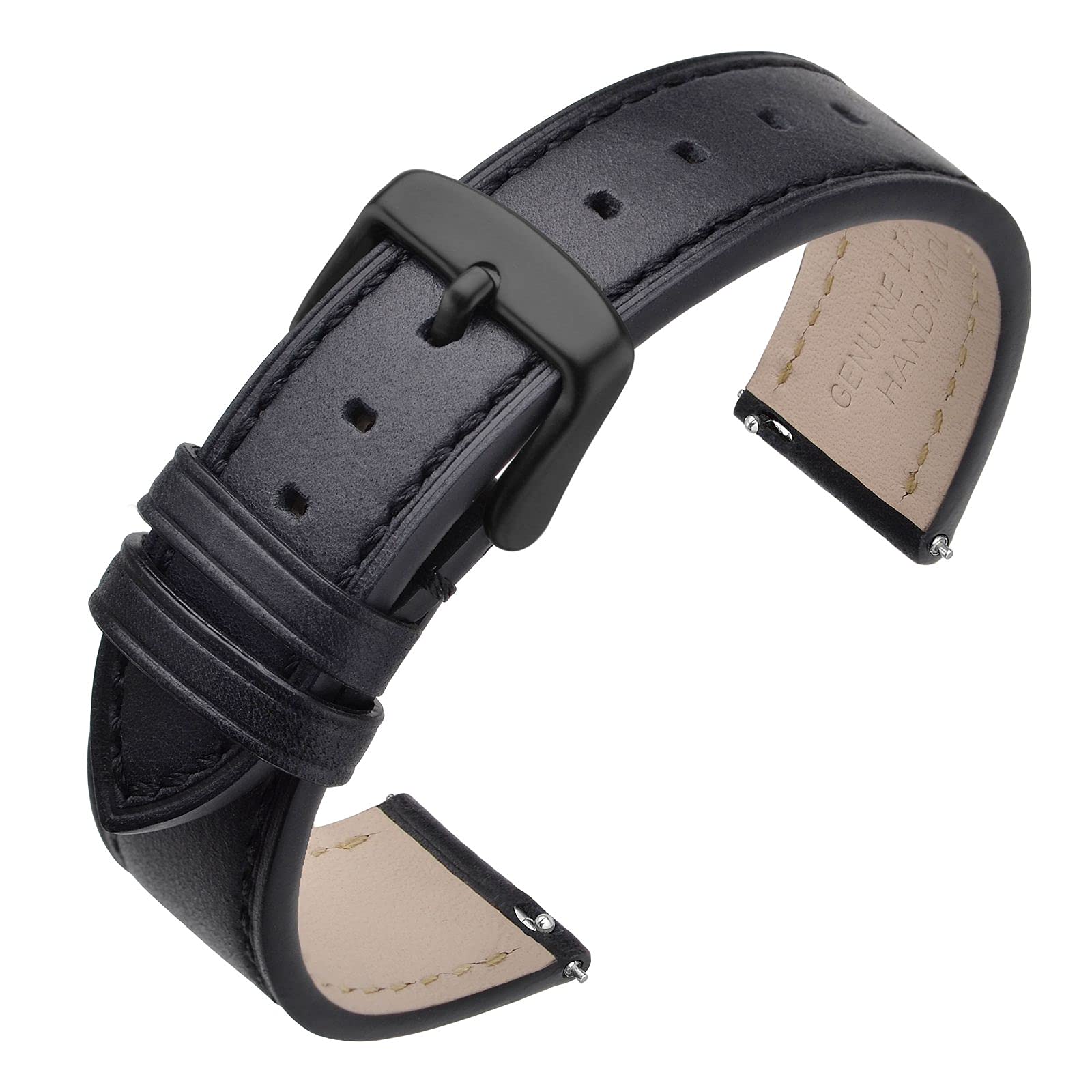 

ANNEFIT Leather Quick-Release Replacement Watch Band 0.67/0.7/0.75/0.79/0.83/0.87 inches (17/18/19/20/21/22 mm), Leather Stainless Steel 19mm