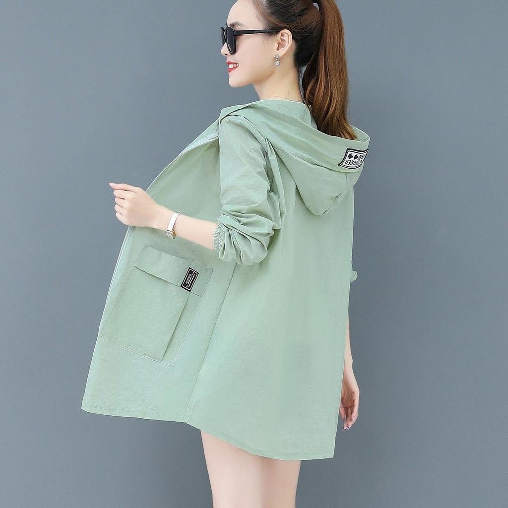 Spring Summer Women's Sunscreen Clothing Solid Colour Plus Size Thin Section Hooded UV Protection Jacket