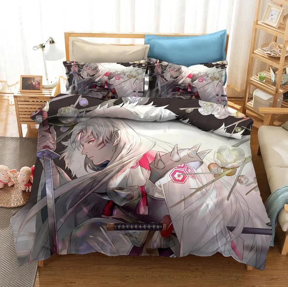 3D Gedrucktes Anime Inuyasha Sesshoumaru Bequemer Bettbezug Kissenbezug Bettwäscheset Kinder Schlafzimmer Dekoration Heimtextil