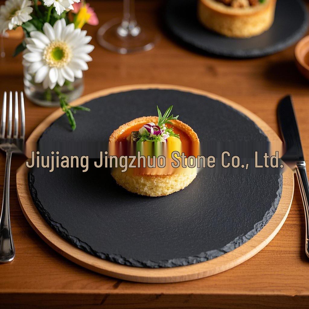Round Slate Dinner Plate - Black Stone Fruit Tray for Western Restaurants