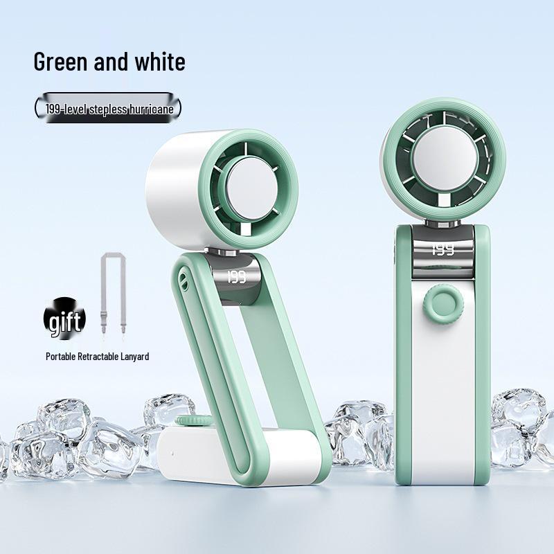 2026 High-Speed Handheld Fan with Digital Display, 199 Gears, Ice Pack Cooling, Turbine, Three-Fold Design & Lanyard.