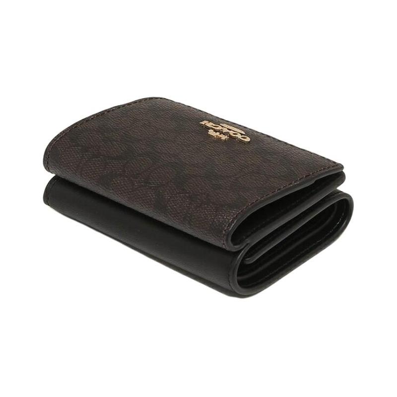Coach 10 Classic Presbyopia Logo Coated Canvas Wallet Women's Black Brown Black Brown