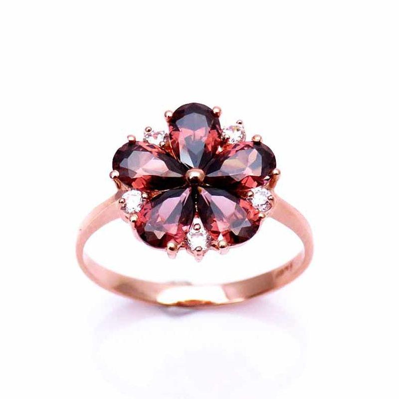 

Pure Russian 585 Purple Gold Small Fresh Smoke Stone Flower Ring Rose Gold Plated Color Gold Design Ring