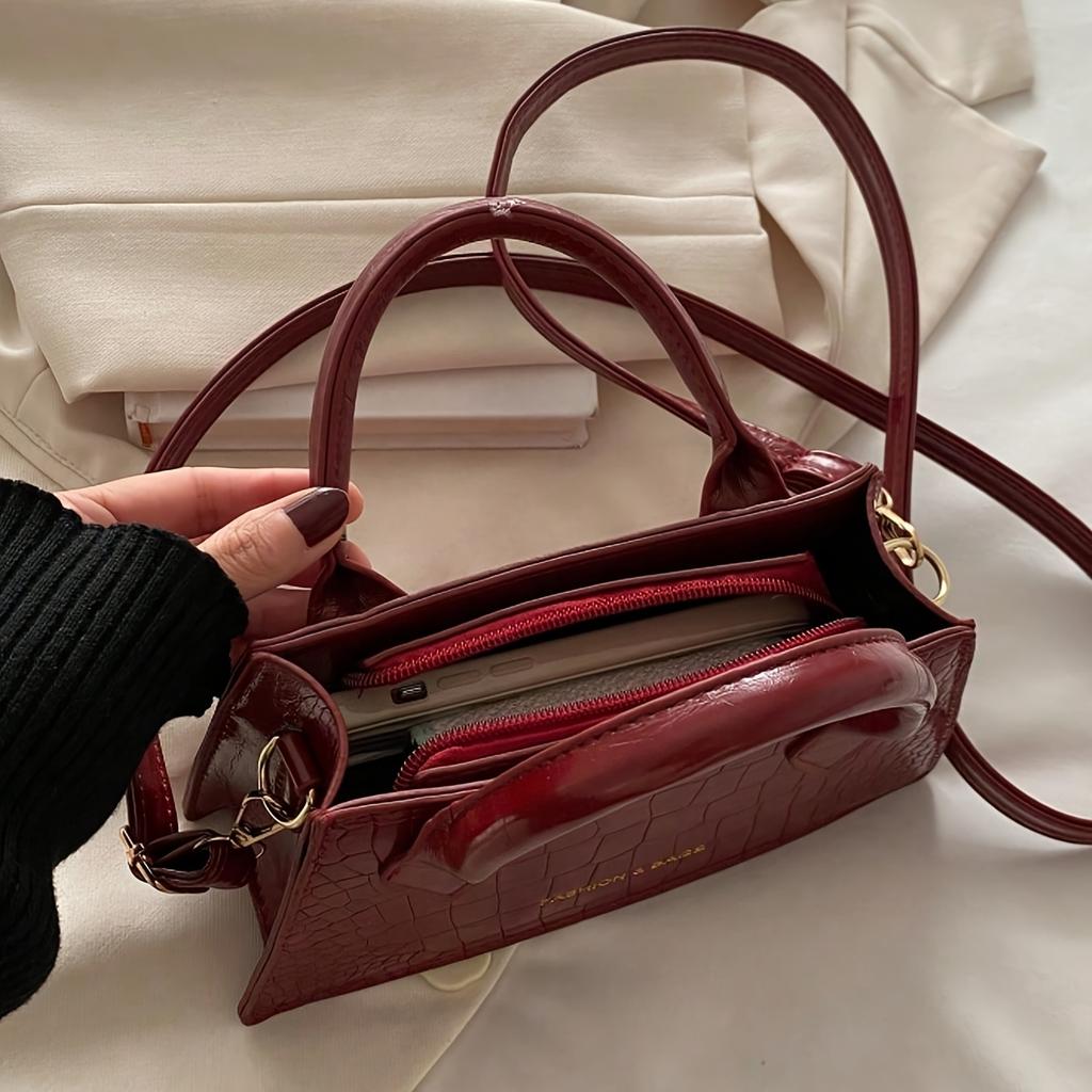 Burgundy Red Elegant Small Bag, Adjustable Shoulder Strap and Zipper Closure, Suitable for Travel and Daily Use