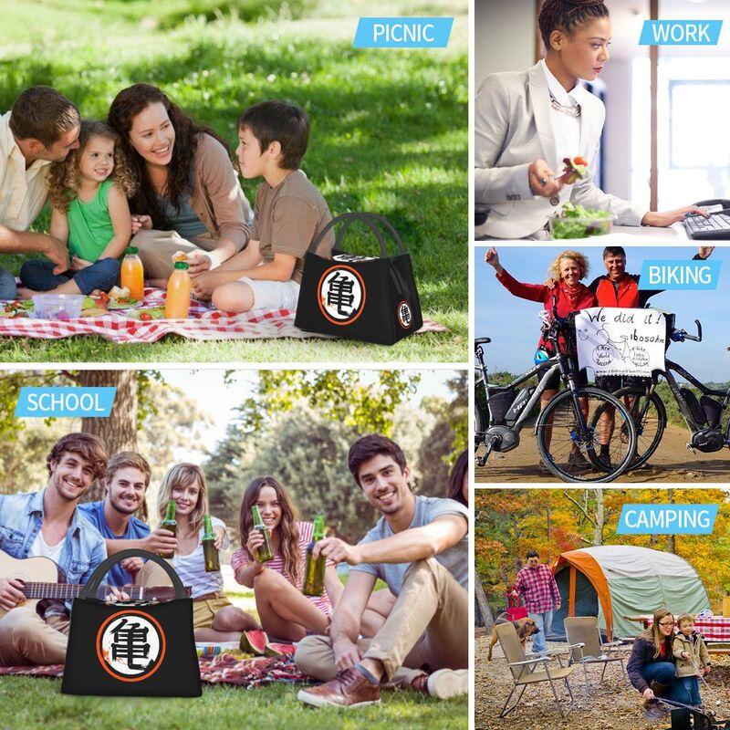 DBZ Kanji Print Thermal Lunch Bag Women Portable Insulated Cooler Bag for Picnic Beach Work Reusable Packed Oxford Lunch Box