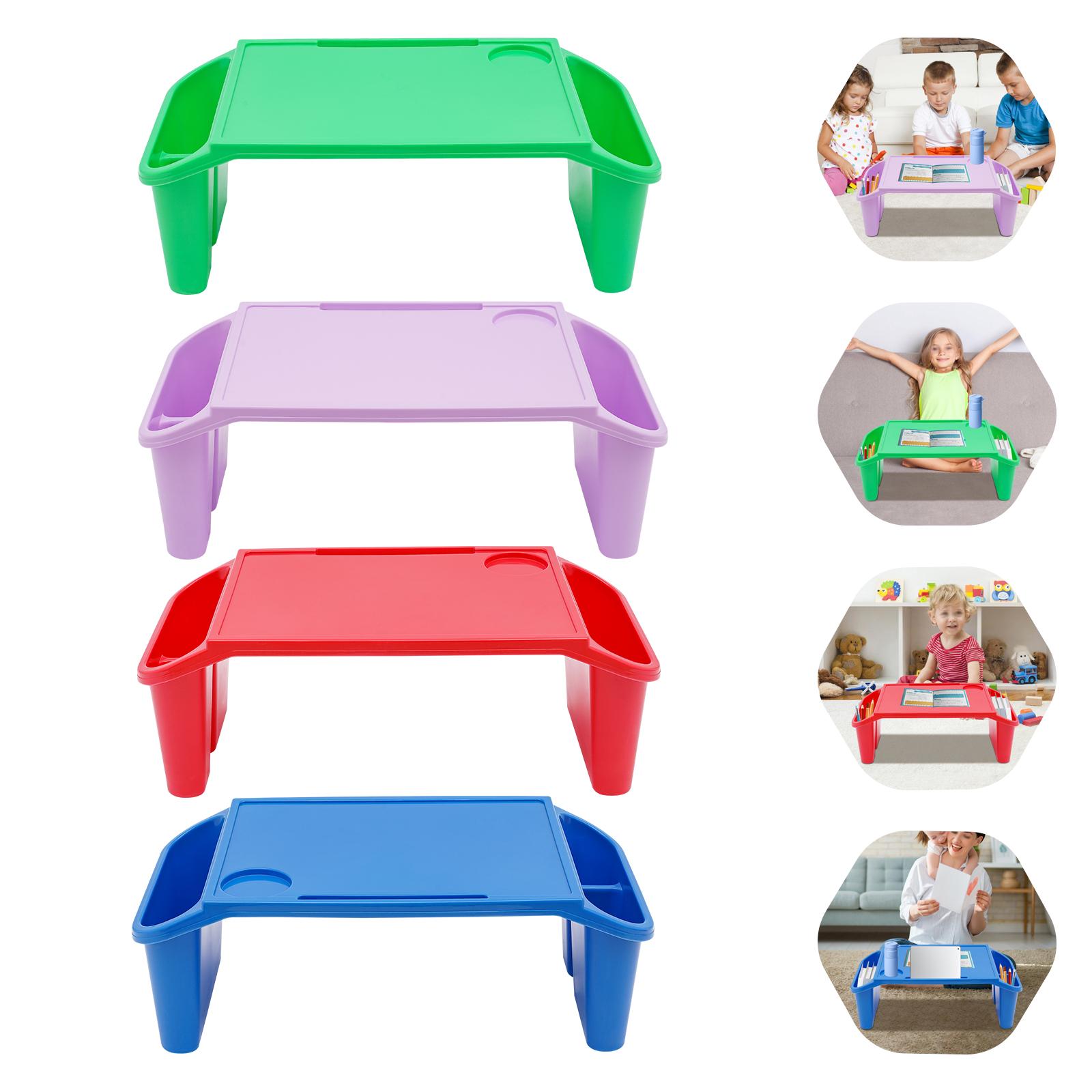 4Pcs Kids Lap Desk, Plastic Breakfast Laptop Trays with Side Pockets, Portable Activity Table, Portable Lap Table for Classroom