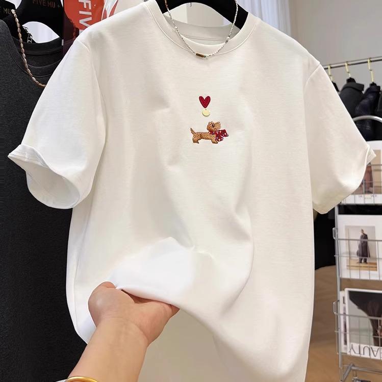 

Женская футболка с мультяшной вышивкой, с круглым вырезом и рукавом до локтя, для ранней весны XXL