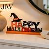 Creative Festival Table Signs Wooden Halloween Ornament, Trick or Treat/Boo/Happy Desktop Decoration Party Scene Layout Props with Ghost Wizard