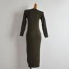 New Arrival Pure Color round Neck Pullover Long Sleeves Knitting Dress Women's Clothing Fall Slim Fit Slim Looking below the Knee Long Dress