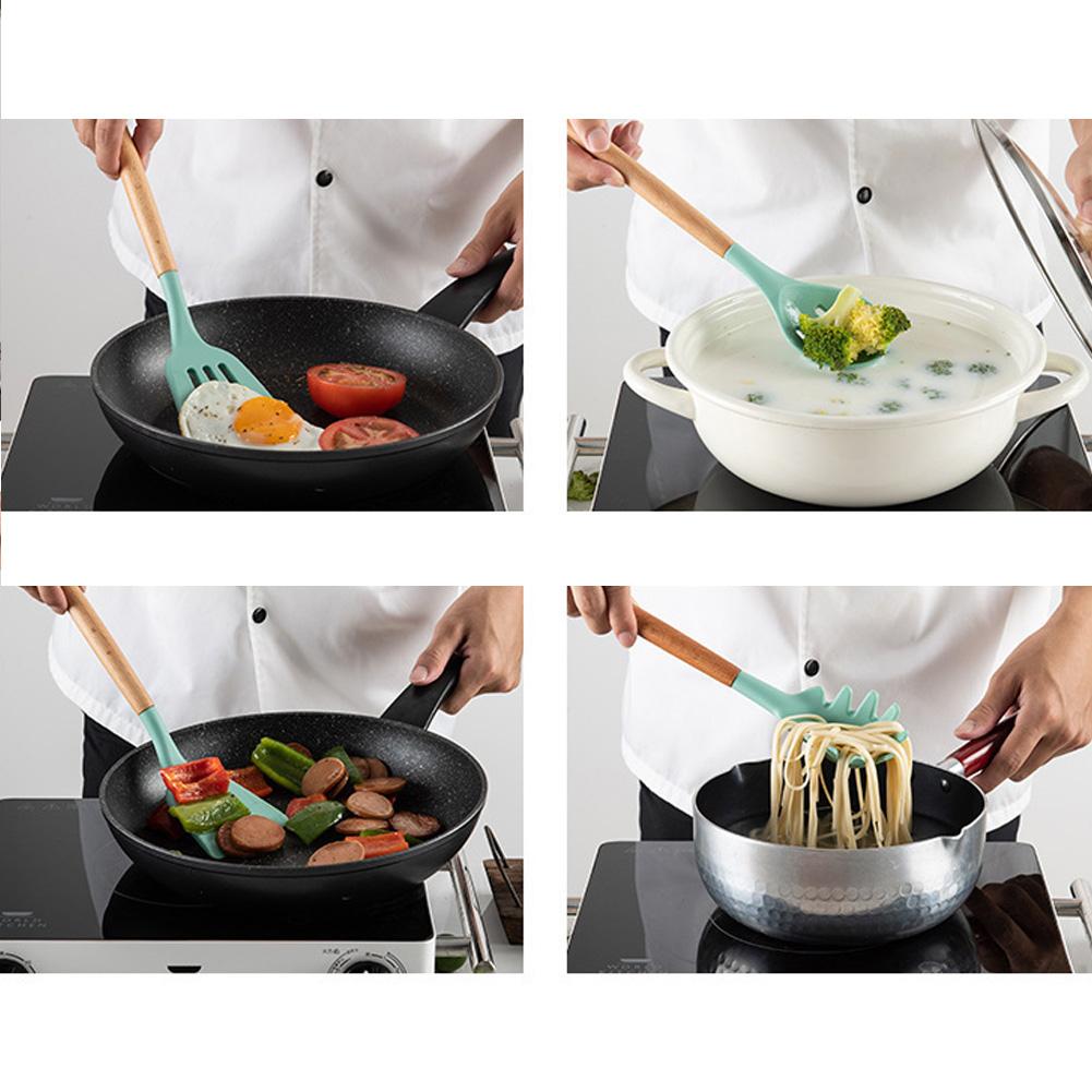 12pcs Green Silicone Kitchen Ware Shovel Spoon Kitchen Tool Spoon Storage Bucket Set