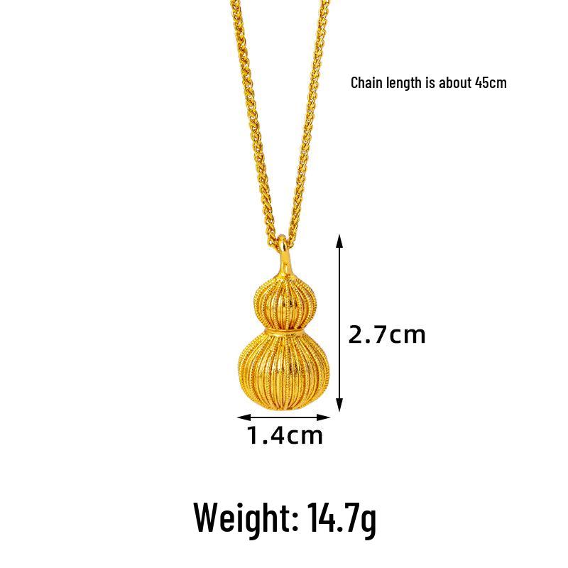 Vintage Filigree Gourd Pendant Necklace: Women's Vietnamese Sand Gold, Court Style, Durable Color Retention